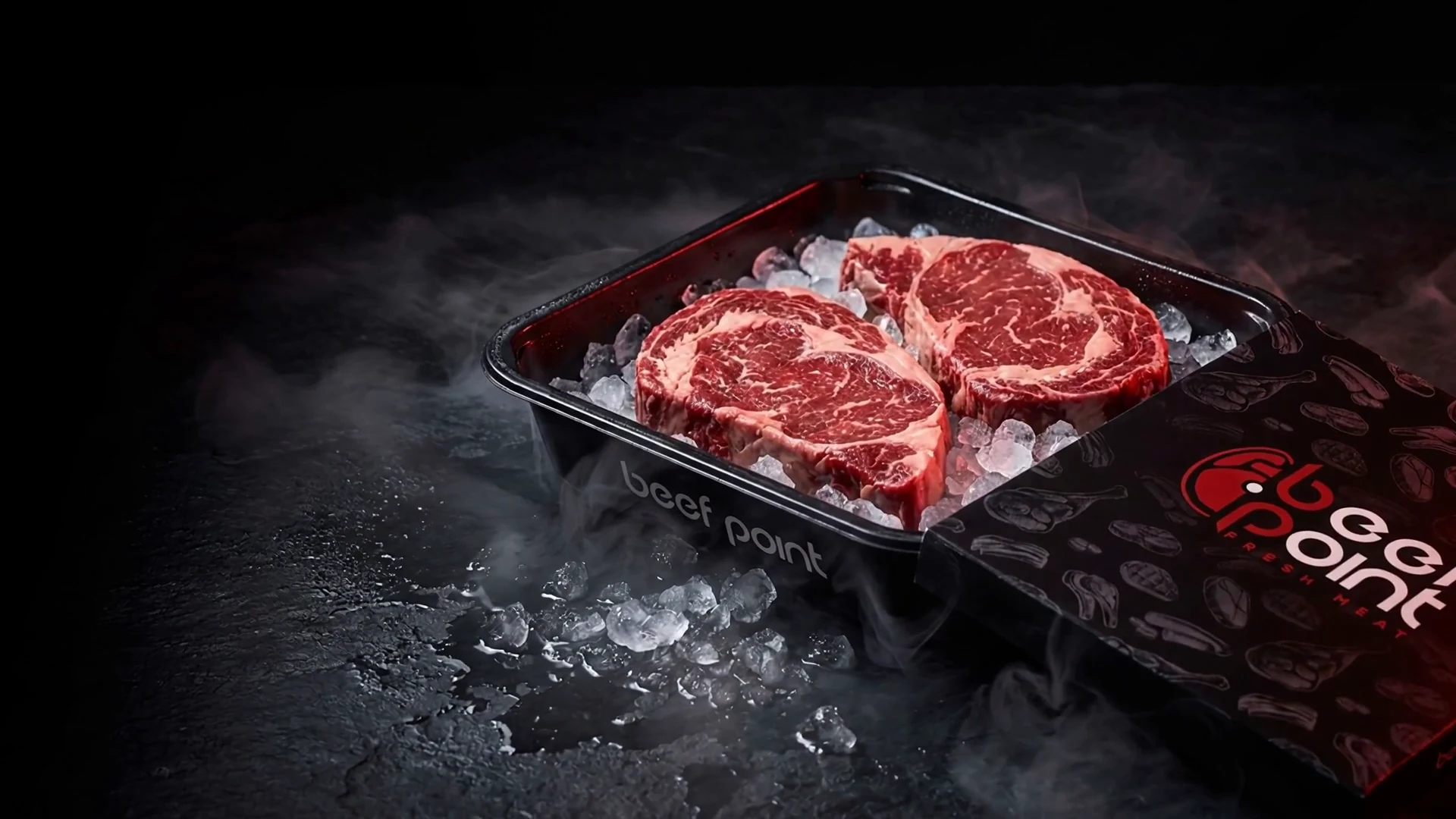 Fresh beef cuts packed cold on ice for delivery